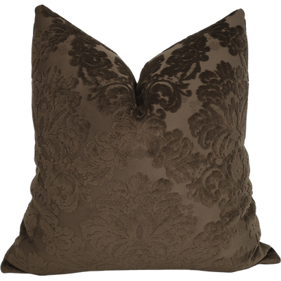 Velvet Damask Brown Pillow Cover