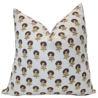 Dandelion | Brown Floral Block Print Pillow Cover