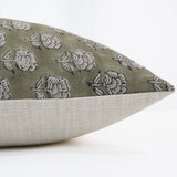 Subdued Green Floral Block Print Pillow Cover